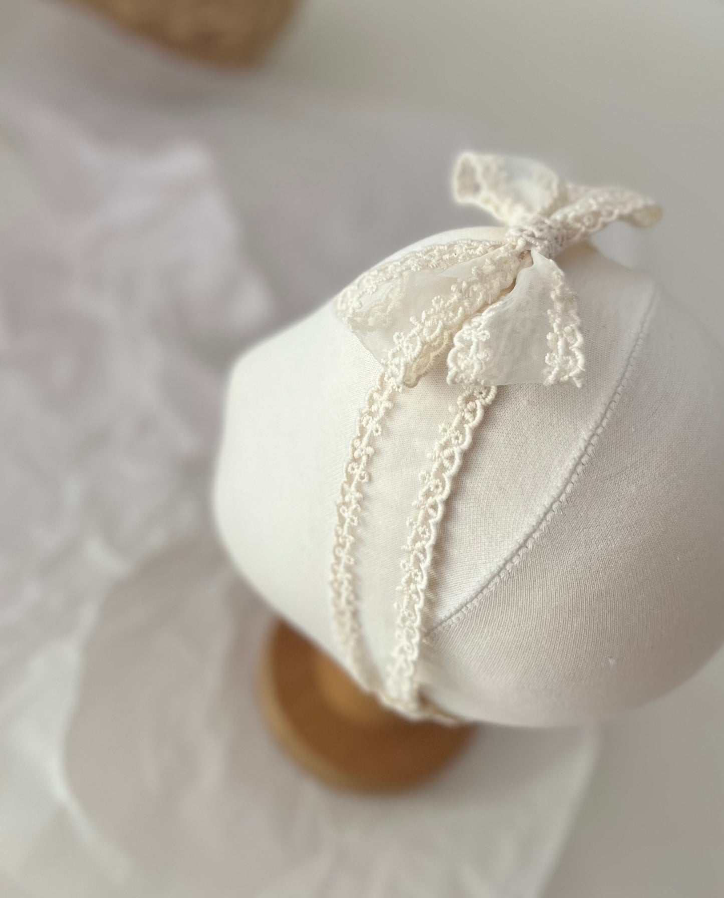 Ivory Baptism Baby Lace Bow Headband Christening Baby Soft Headband