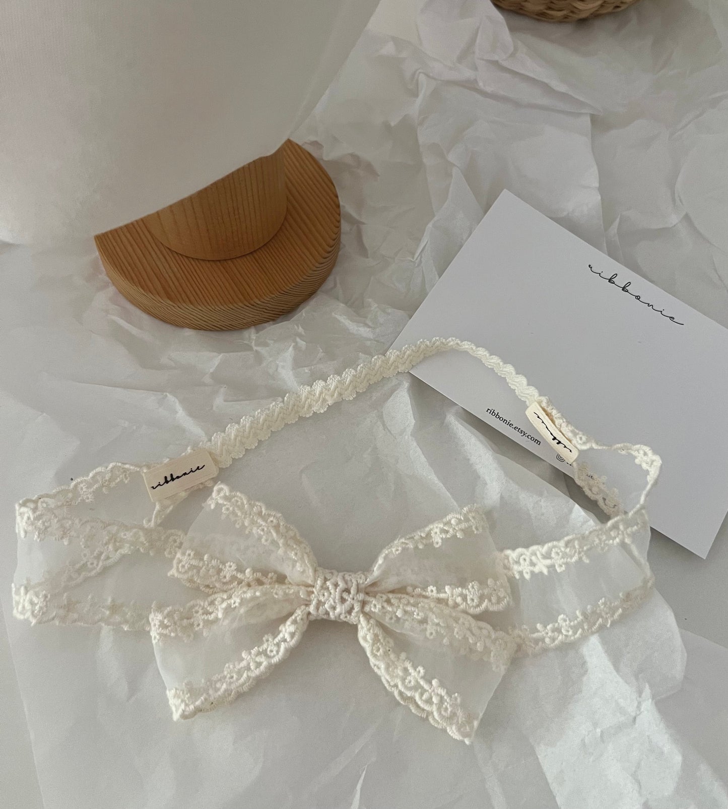 Ivory Baptism Baby Lace Bow Headband Christening Baby Soft Headband