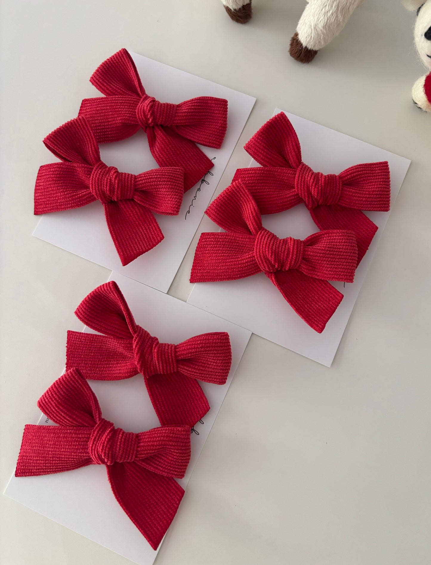 Set of 2 Corduroy Christmas Red Girls Hair Bows  Girls Hair Bow Hair Clip