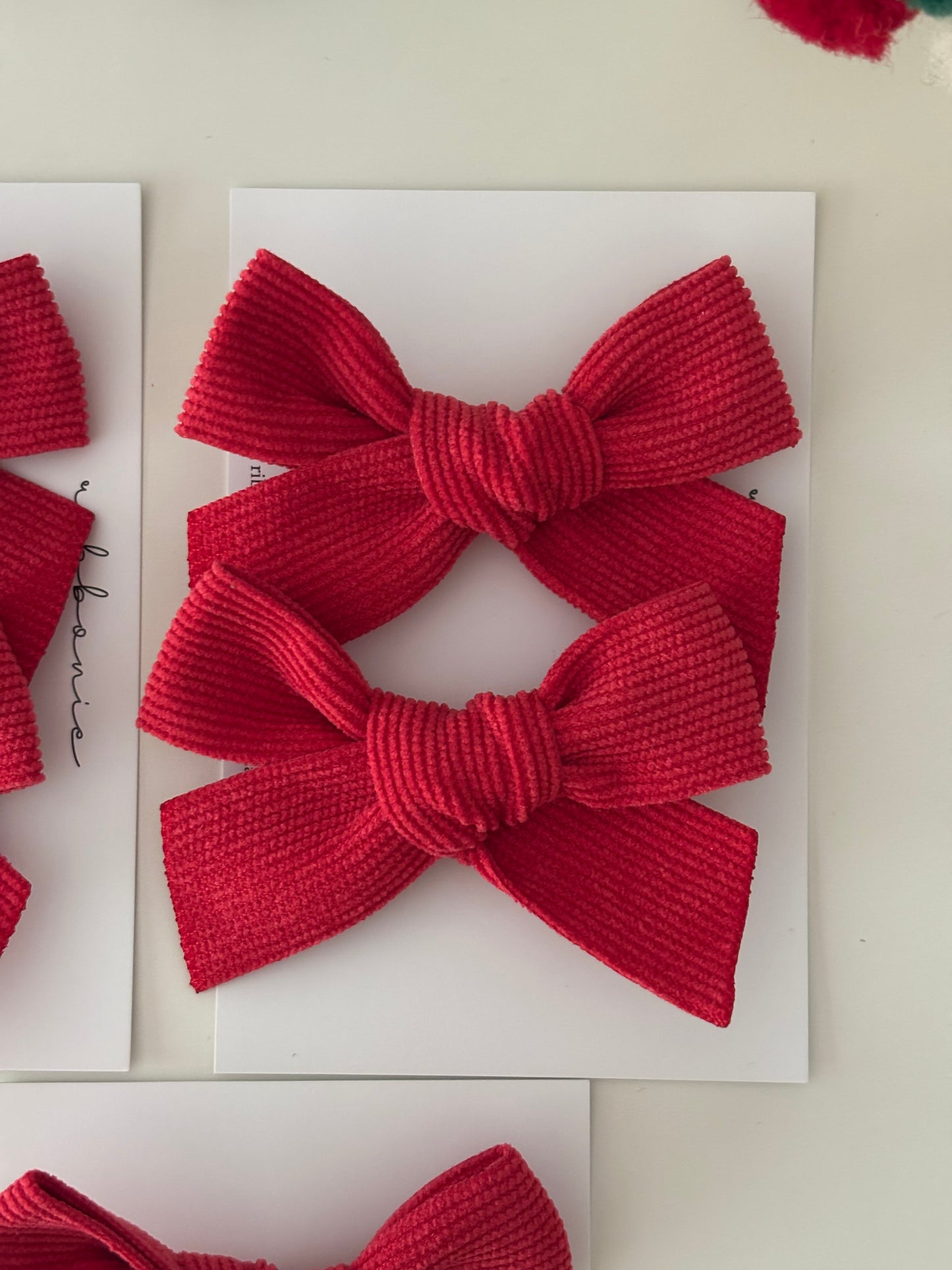 Set of 2 Corduroy Christmas Red Girls Hair Bows  Girls Hair Bow Hair Clip