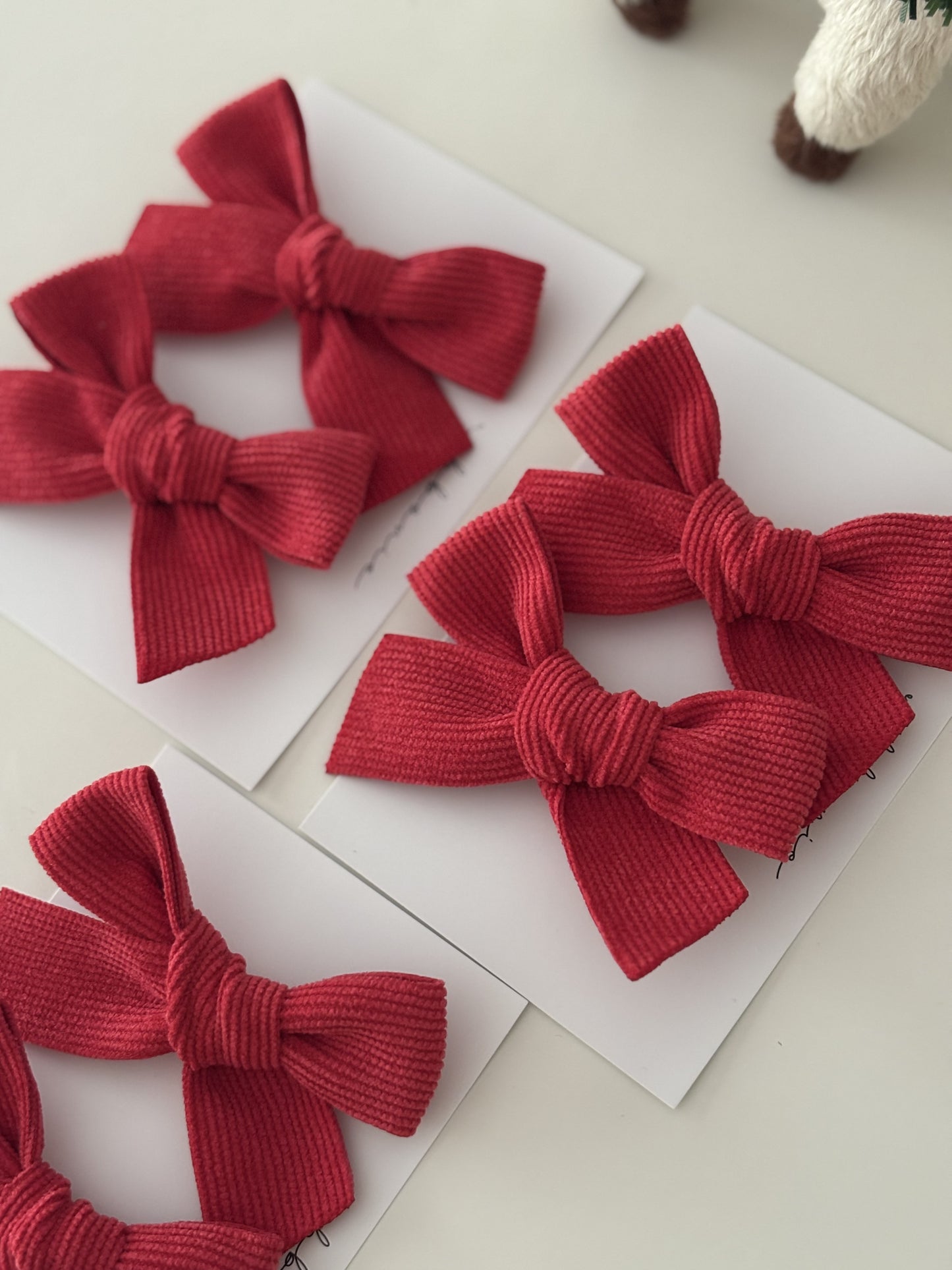 Set of 2 Corduroy Christmas Red Girls Hair Bows  Girls Hair Bow Hair Clip