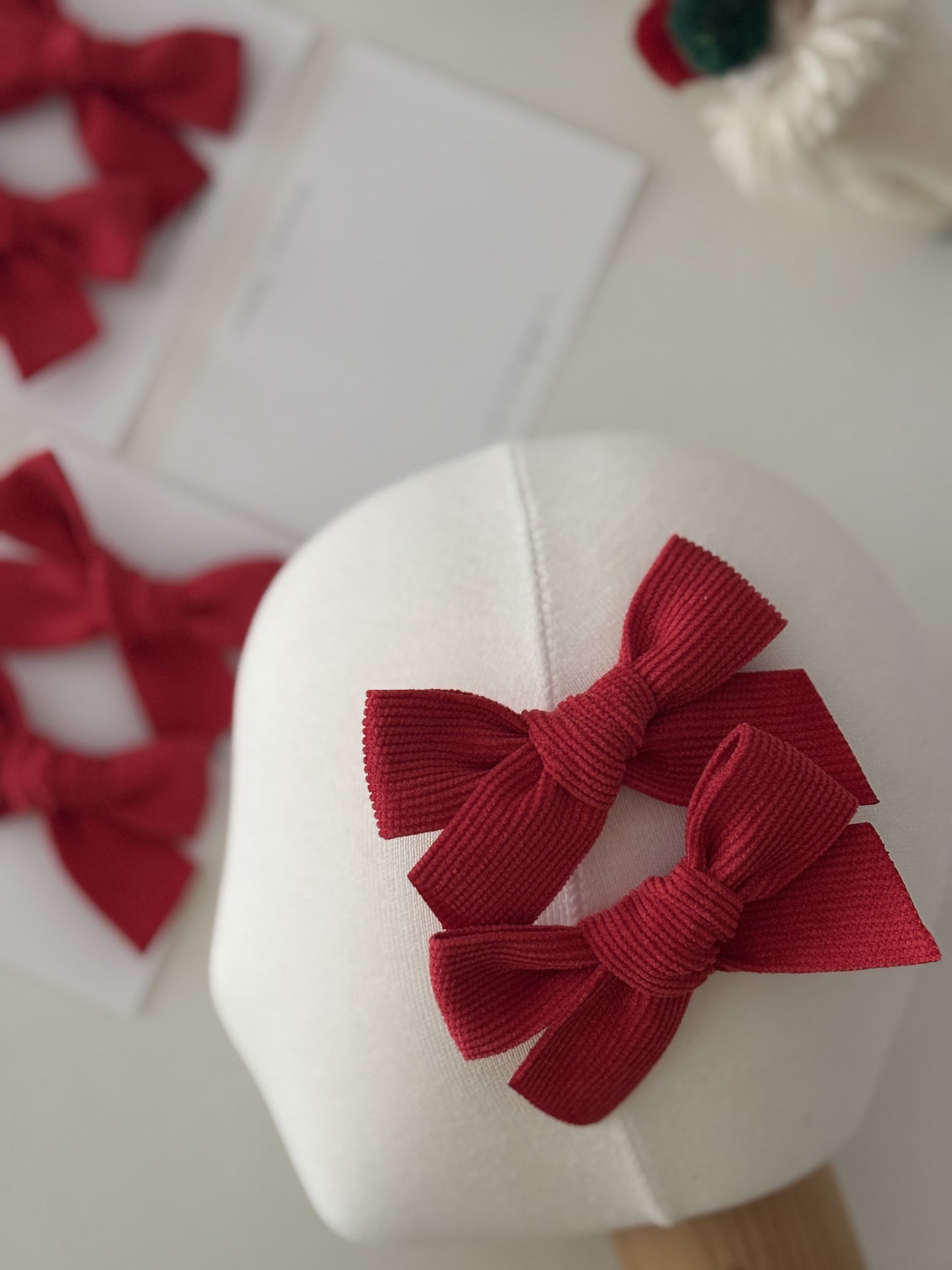 Set of 2 Corduroy Christmas Red Girls Hair Bows  Girls Hair Bow Hair Clip