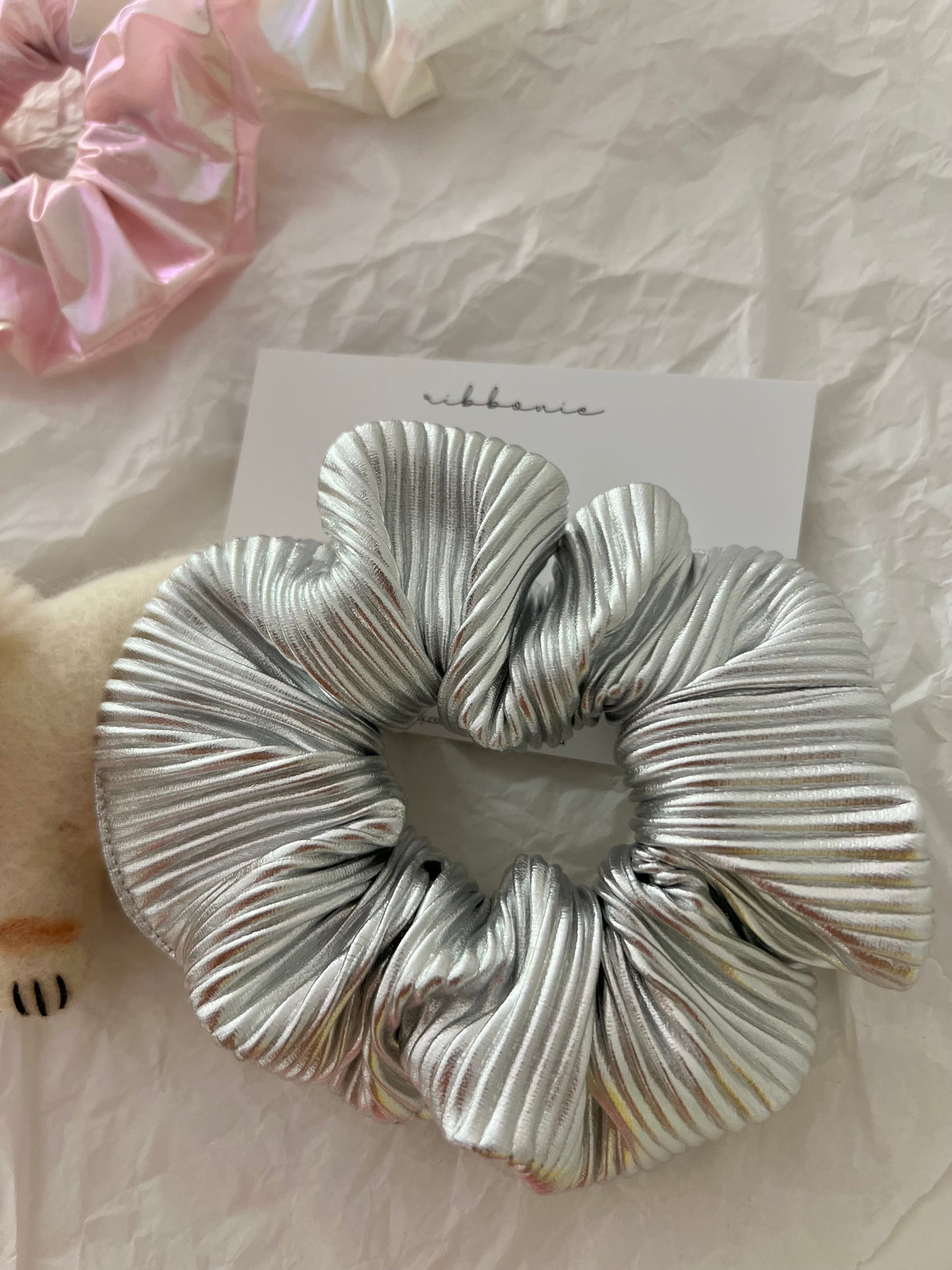 Metallic silver scrunchie